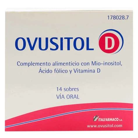 Imagen de un envase de Ovusitol, mostrando sus componentes principales.