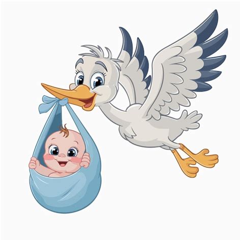 Ilustración antigua de una cigüeña llevando a un bebé