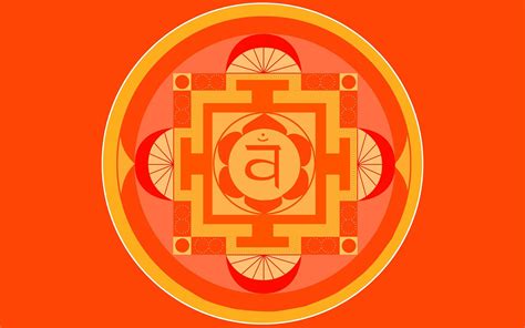 Ilustración del segundo chakra (Svadhisthana) con su color naranja y símbolo