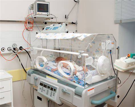 Bebé prematuro en incubadora, con enfoque en la delicadeza de su piel y la necesidad de ropa especial.