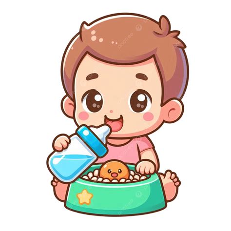 Ilustración de un bebé feliz comiendo una papilla de frutas