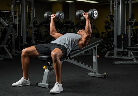 Persona realizando press de banca con mancuernas en un banco