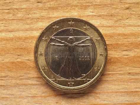 Hombre Vitruviano de Leonardo da Vinci en la moneda de 1€ italiana.