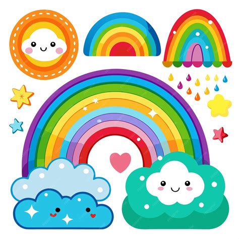 Ilustración de un bebé arco iris sobre nubes