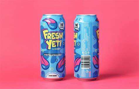Foto de lata de bebida Fresh Yeti con su diseño y logo