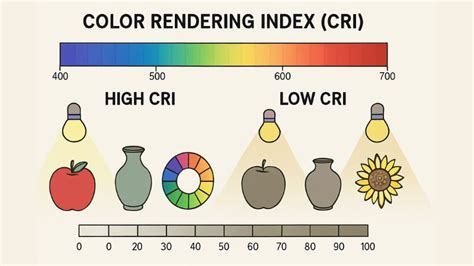 Infografía: Comparación visual de cómo se ven los colores bajo diferentes valores de CRI (bajo, medio, alto)