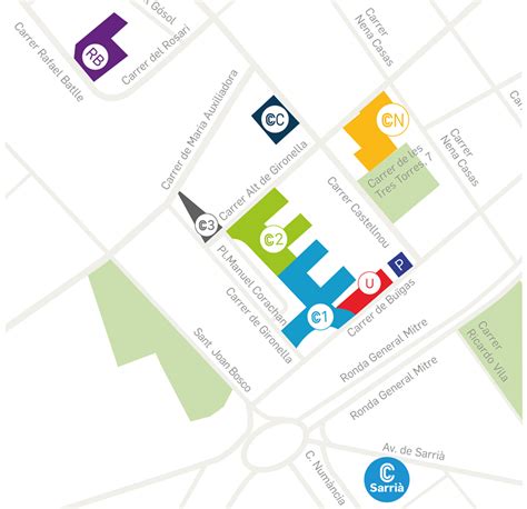 Mapa de Barcelona con la ubicación de las diferentes sedes de la Clínica Corachan marcadas.