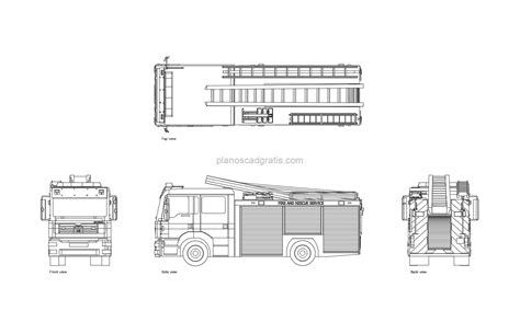 Ilustración general de un camión de bomberos con sus componentes básicos (bomba, depósito, mangueras).