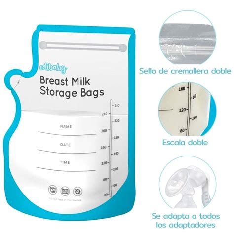 Primer plano de una bolsa de almacenamiento de leche materna pre-esterilizada.