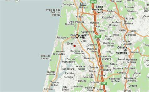 Mapa de Ovar y sus alrededores destacando puntos de interés