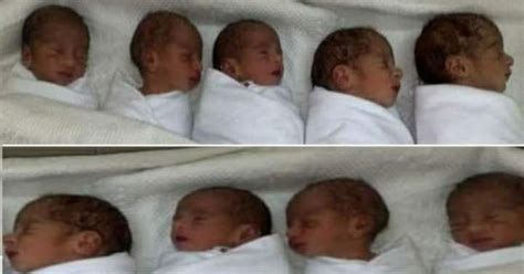 Fotografía de tres de los nueve bebés nacidos en Marruecos, con sus pequeños rostros visibles.