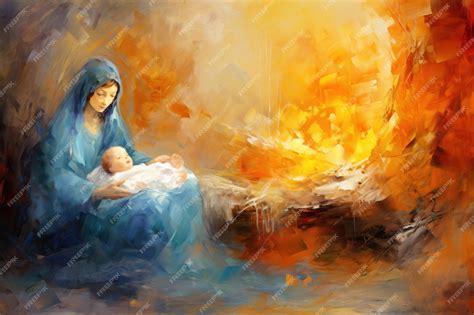 Madre acunando a un bebé dormido en un entorno tranquilo y natural, con elementos como una fuente y un ruiseñor en el fondo