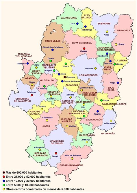 Mapa de Aragón con la distribución de las tasas de fecundidad por comarcas