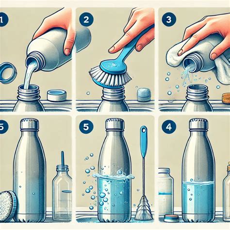 Secuencia de imágenes: Pasos para limpiar una botella de agua reutilizable