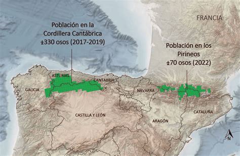 Mapa de distribución del oso pardo cantábrico en España
