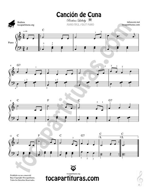 Partitura de la Nana de Brahms en pentagrama