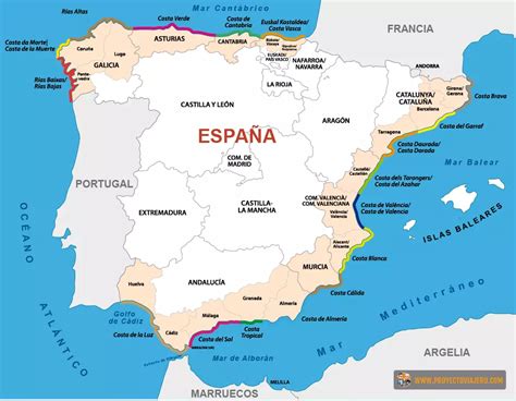 Mapa de España destacando la Costa Tropical, Málaga y Almería