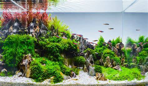 Acuario plantado exuberante con peces de agua dulce