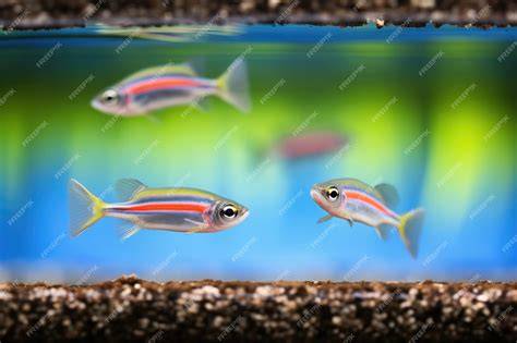 Grupo de tetras neón nadando en vegetación acuática