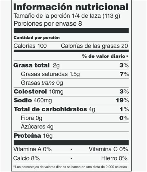 Ejemplo de etiqueta nutricional de una fórmula infantil