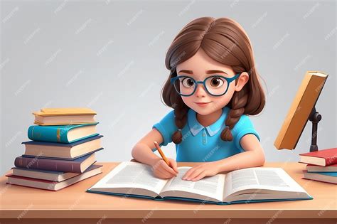 ilustracion de niño o niña estudiando con libros de texto