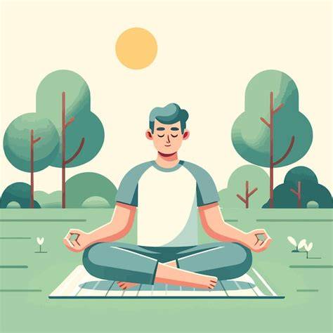 Ilustración de una persona meditando en un entorno ordenado, simbolizando la búsqueda de paz interior