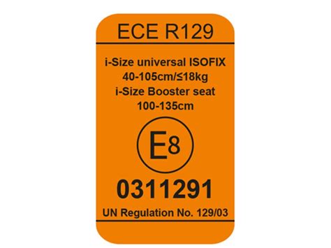 Esquema de la etiqueta de homologación ECE-R129 i-Size para localizarla en la silla