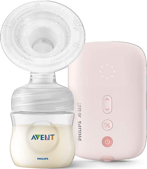Ilustración de sacaleches Philips Avent Essential conectado a una unidad de alimentación USB genérica con especificaciones de 5V y 1A