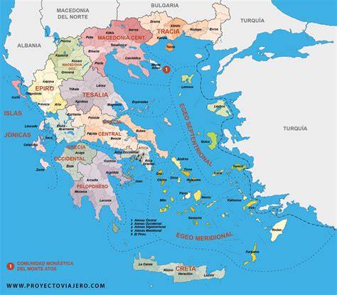 Mapa de las regiones de Grecia con Denominación de Origen Protegida para el queso feta