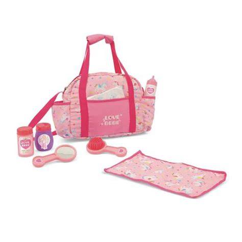 Bolso cambiador de juguete desplegado con tela de rizo