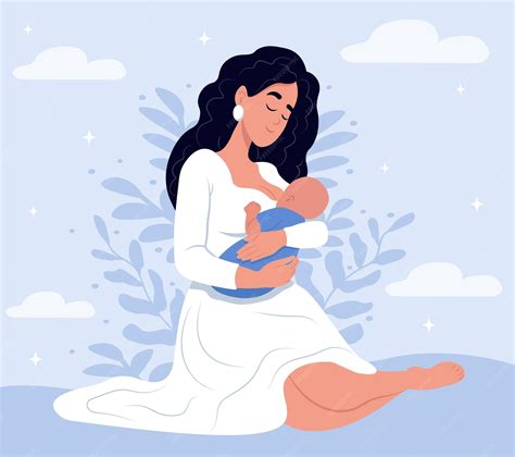 Ilustración de una madre sonriente con un vestido de lactancia elegante, mientras amamanta a su bebé discretamente.