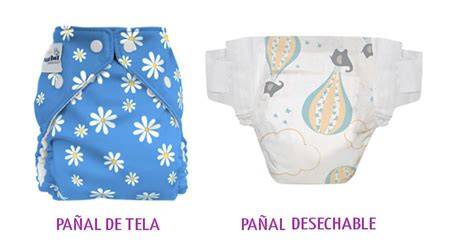 Representación gráfica de diferentes tipos de pañales: desechable, tela, ecológico