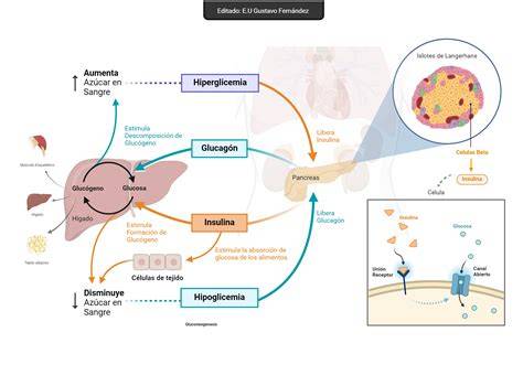 infografía explicativa sobre el ciclo de la glucosa y la insulina en el cuerpo