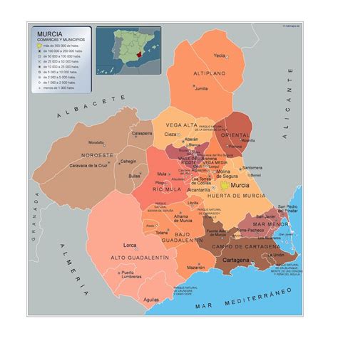 Mapa de la Región de Murcia con enfoque en Torres de Cotillas