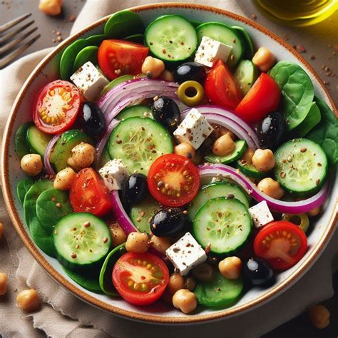 Plato de ensalada con aderezo de feta y hierbas frescas