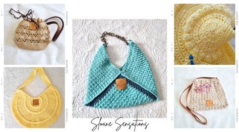 Collage de diferentes diseños y estilos de bolsos porta pañales a crochet
