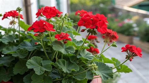 Foto de geranios con flores abundantes en un balcón