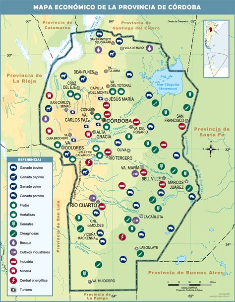 Mapa de Córdoba, Argentina, destacando las zonas comerciales mencionadas