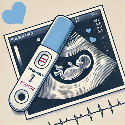 Iconos representando una prueba de embarazo, un estetoscopio y un gráfico de ultrasonido.