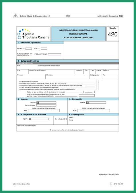 Ejemplo de un Modelo 420 IGIC cumplimentado