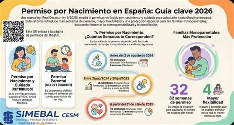 Infografía comparativa de los permisos de nacimiento y parentales antes y después de la reforma.