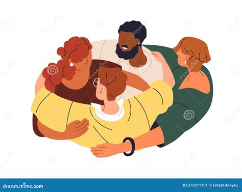 Ilustración de personas compartiendo un momento de apoyo mutuo