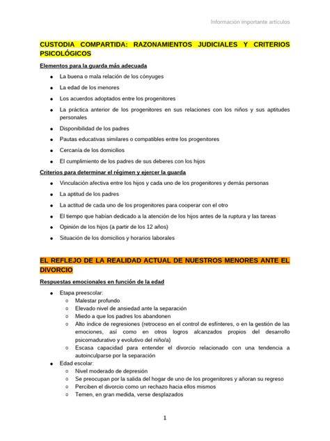 Esquema de criterios judiciales para la custodia compartida