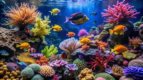 Esquema de un arrecife de coral con peces coralívoros y herbívoros