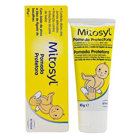 Ilustración mostrando los pasos para aplicar la crema Mitosyl en la zona del pañal.