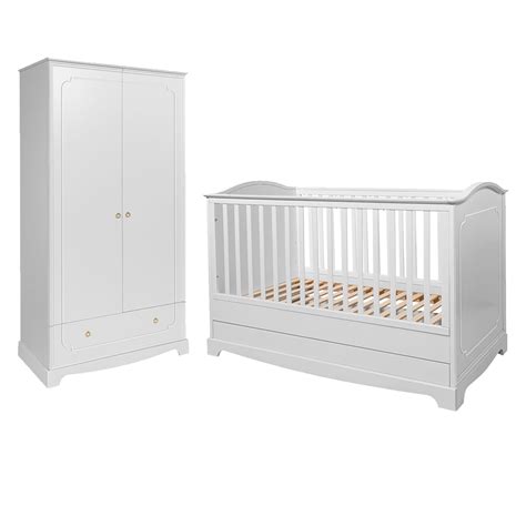Foto de la cuna evolutiva y el armario Juliette de Bellamy en blanco y madera