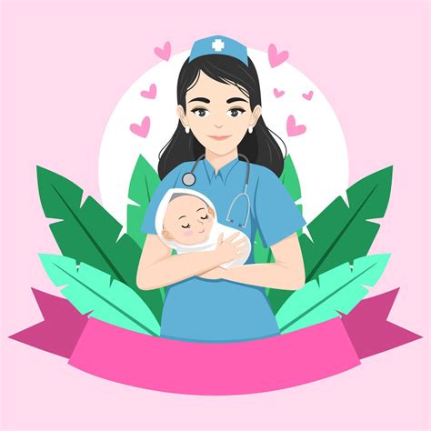 Ilustración de una matrona con un bebé en brazos