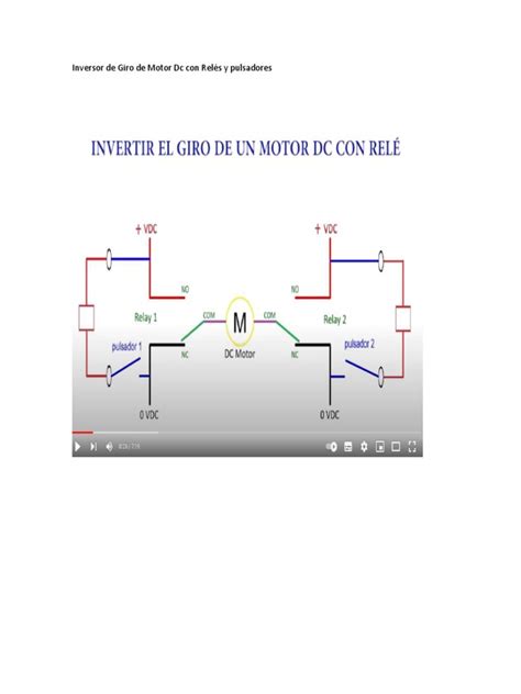 Esquema de un motor DC con polaridad y su inversión para cambiar el sentido de giro