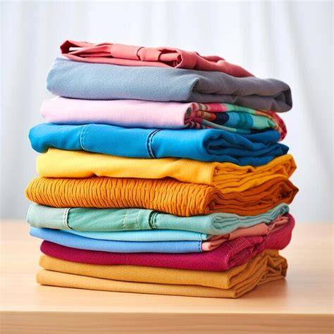 Montón de ropa de bebé limpia y doblada de segunda mano