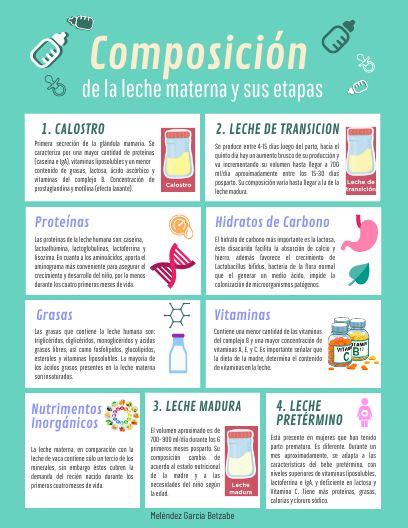 infografía sobre la composición de la leche materna en diferentes etapas